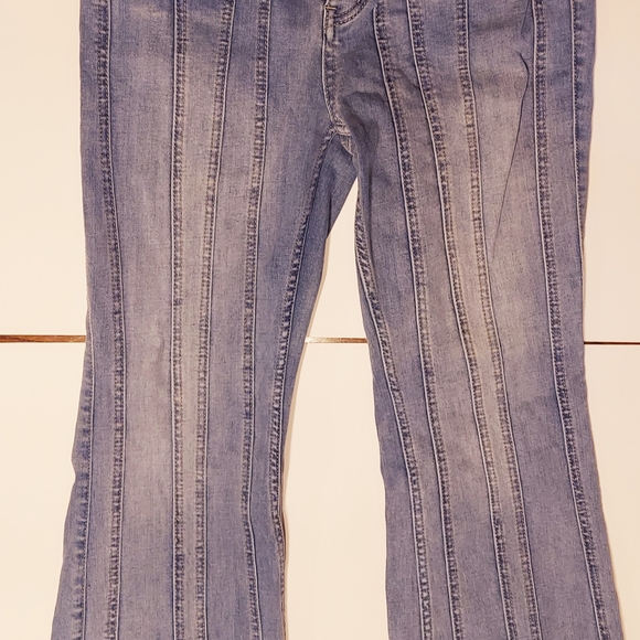 Rare FREE PEOPLE So Many Seams Retro 70s Flare Jeans Light Blue Size 29 Short - Picture 4 of 9